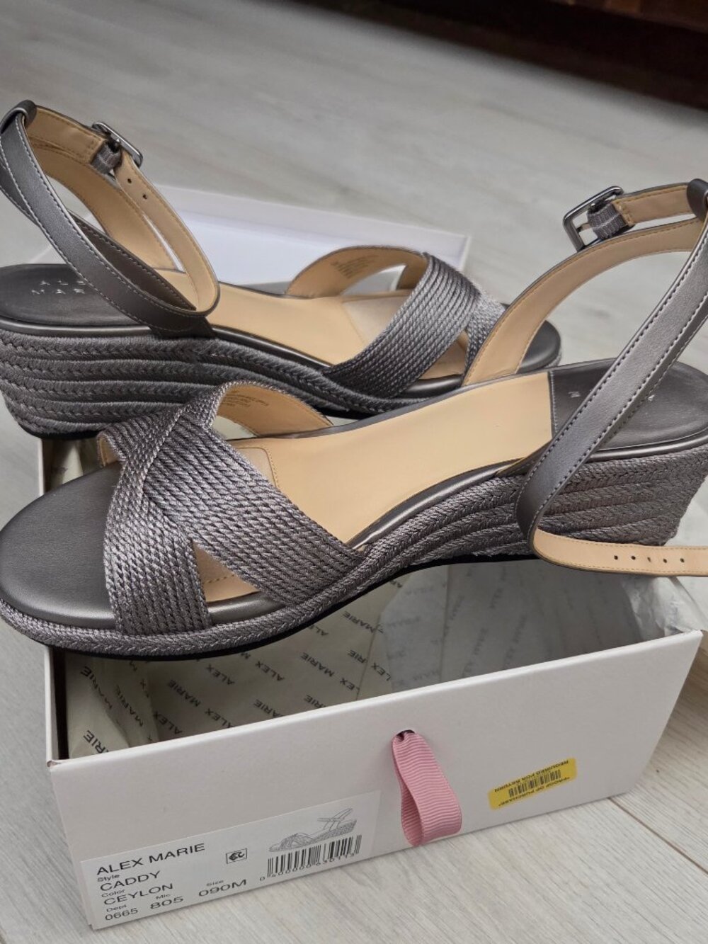 Alex Marie Sandals Womens 9 Gray Silver Wedge Caddy Shoes Espadrille Summer